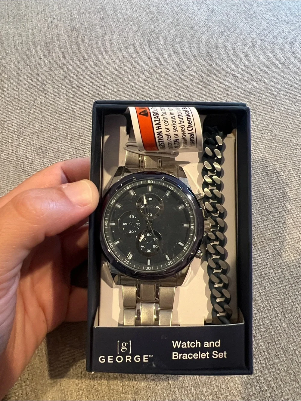 George Men's Black Dial Watch with Silver-Tone Bracelet and Matching Curb Chain